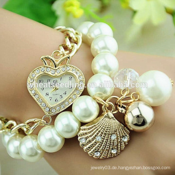 2014 Trendy Kettenglied Perlen Armband Uhr